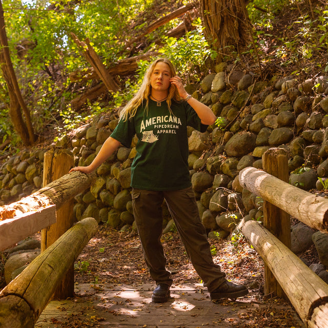 USA-Made Americana Pipedream Tee in Forest Green