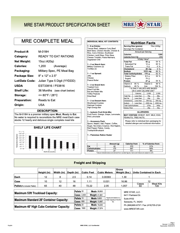 MRE Single Meal Pack