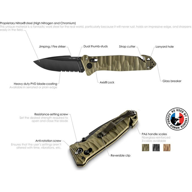 C.A.C. S200 Axis Lock OD Green Pocket Knife (No Corkscrew) (Serrated Blade)