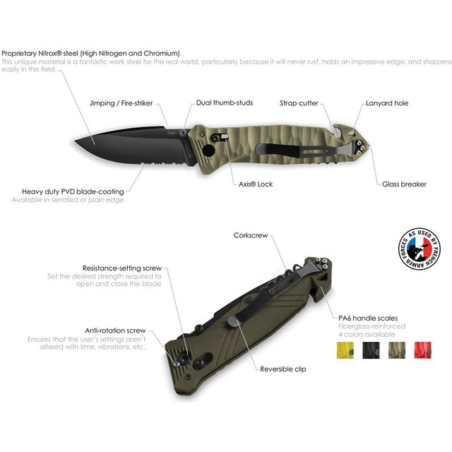 C.A.C. Utility Axis Lock Hi Viz Yellow Knife (Serrated Blade)